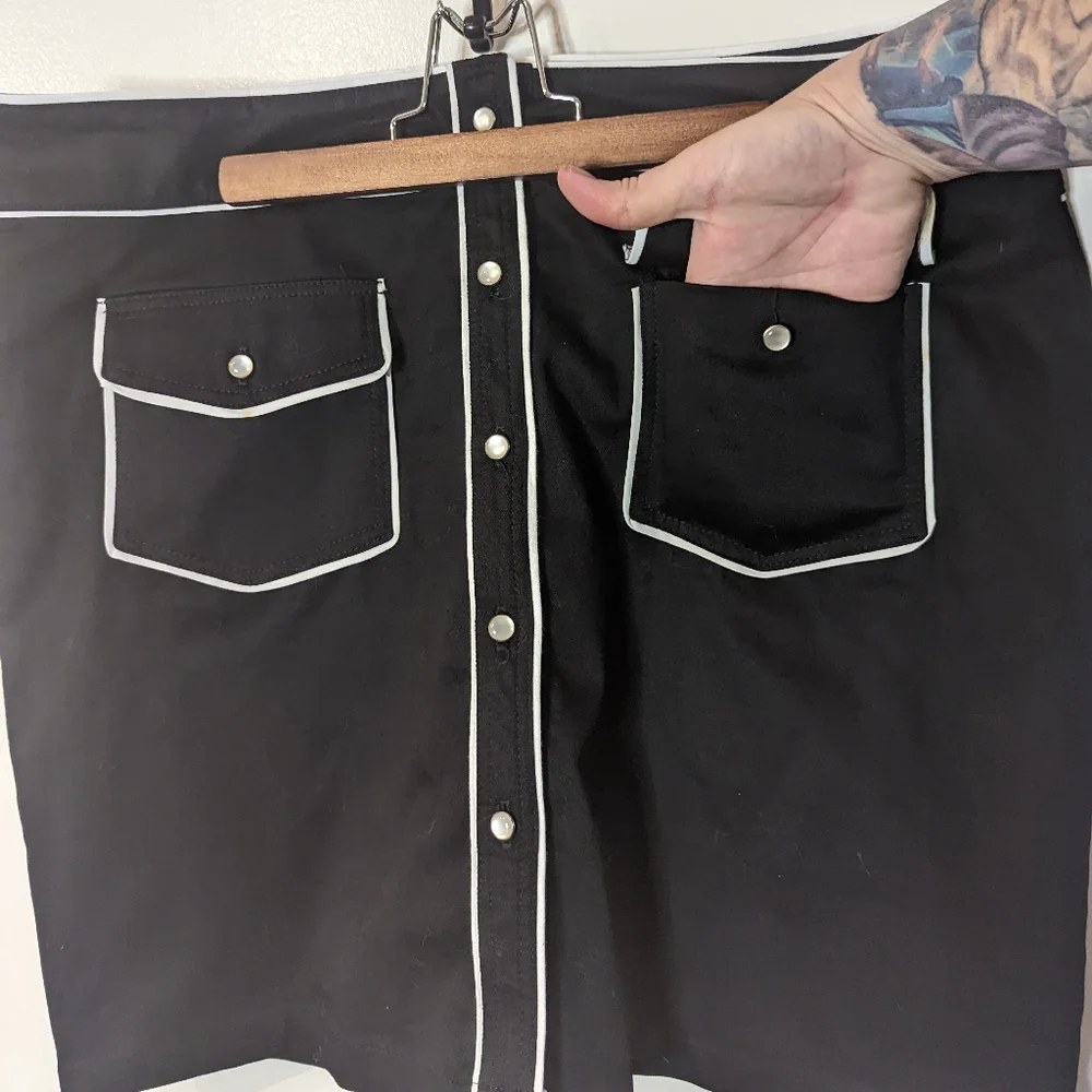 Lucky 13 Western Button Up Mini Skirt Black White pockets 2XL - Picture 3 of 12